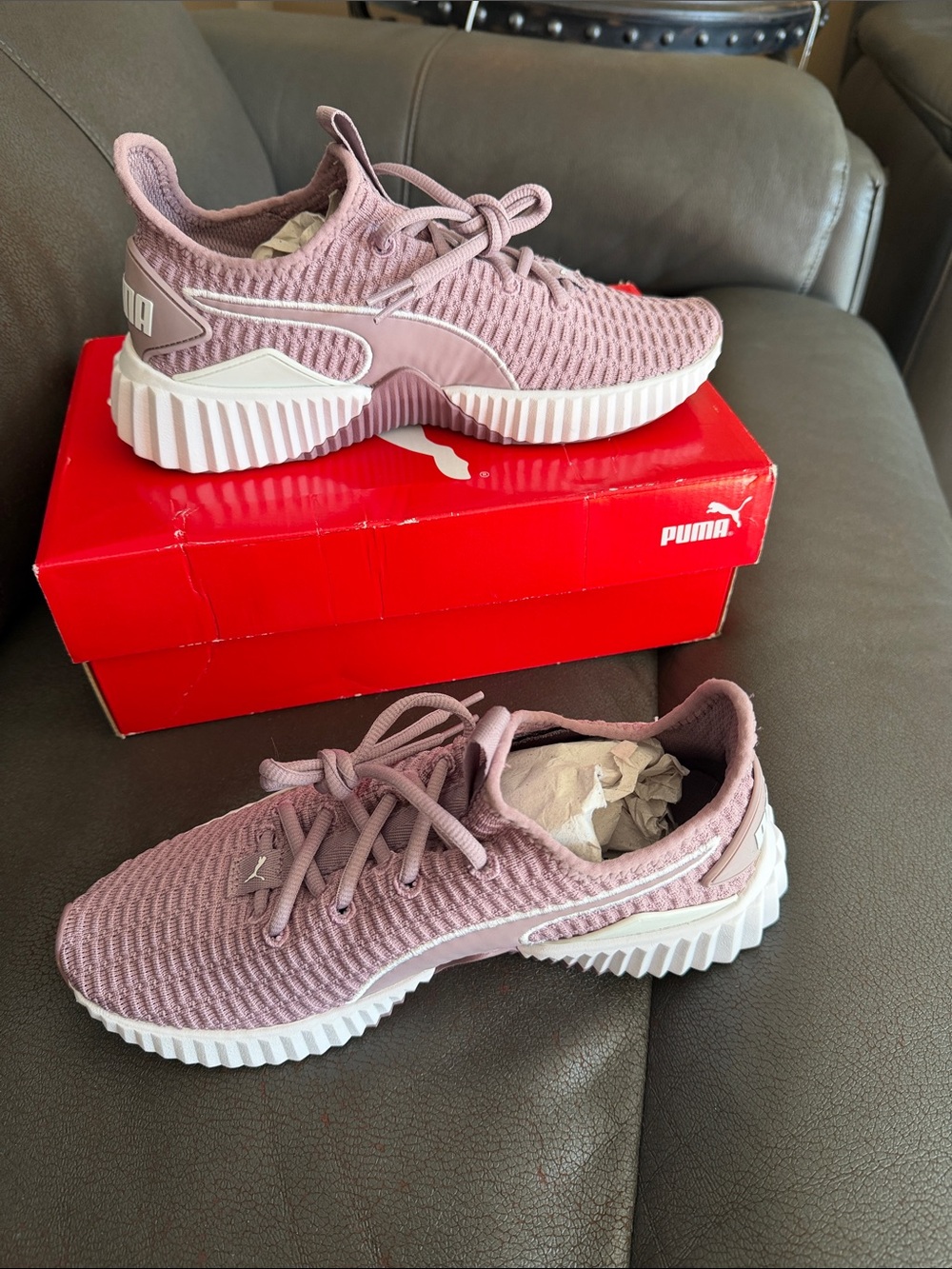 Puma Dusty Pink Knit slip in Lace-Up Sneakers